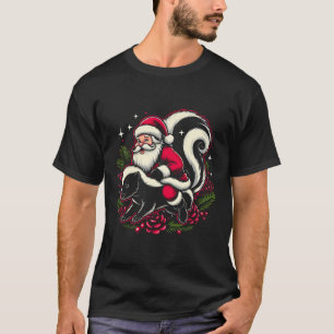Santa Riding Skunk Christmas theme colors design T-Shirt