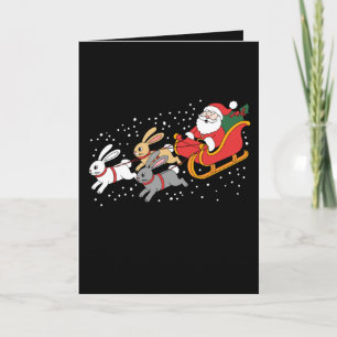 Santa Riding Sleigh Rabbit Christmas Xmas Family Holiday Card