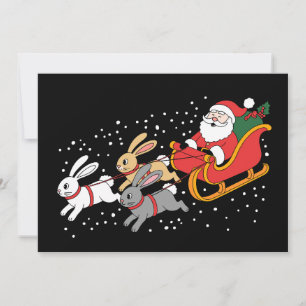 Santa Riding Sleigh Rabbit Christmas Xmas Family Holiday Card