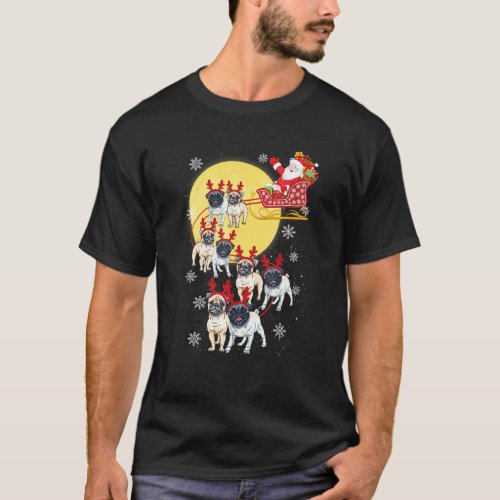 Santa Riding Sleigh Reindeer Pug Christmas Pug T-Shirt