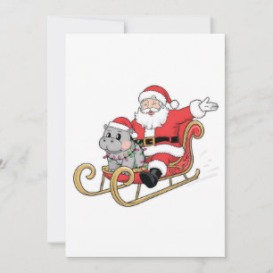 Santa Riding Sleigh with a Moo Deng Baby Hippo Save The Date
