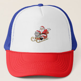 Santa Riding Sleigh with a Moo Deng Baby Hippo Trucker Hat