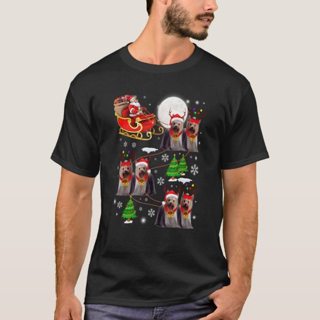 Santa Riding Sleigh Yorkshire Terrier Christmas Re T-Shirt (Front)