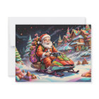 Santa riding snowmobile Psychedelic colors