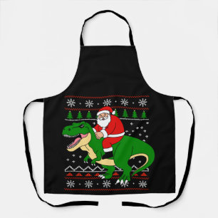 Santa Riding T Rex Christmas Dinosaur Ugly Xmas Apron