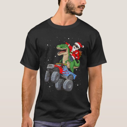 Santa Riding T Rex Dinosaur Monster Truck Boy Chri T_Shirt