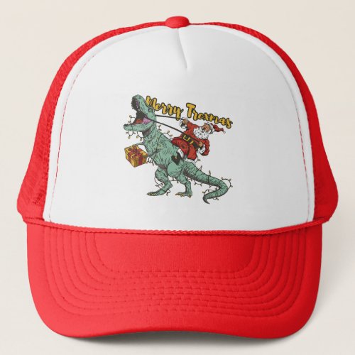 Santa Riding T Rex _ Merry Trexmas Trucker Hat