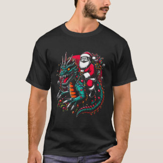 Santa Riding The Japanese Monster Kaiju Christmas T-Shirt