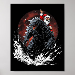 Santa Riding The Japanese Monster Kaiju For Christ Poster