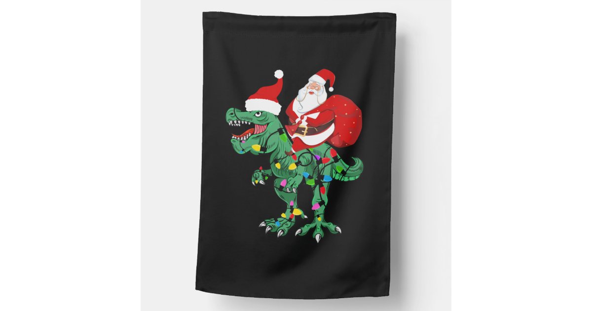santa riding tree rex house flag | Zazzle