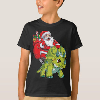 Santa Riding Triceratops Dinosaur Christmas Boys X T-Shirt