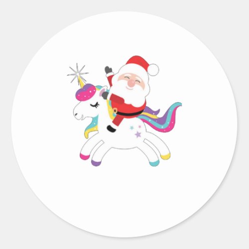 Santa Riding Unicorn Christmas Classic Round Sticker