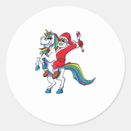 Santa Riding Unicorn Christmas Gift for Kids Classic Round Sticker