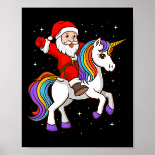 Santa Riding Unicorn Mystical Animal Xmas Magical  Poster