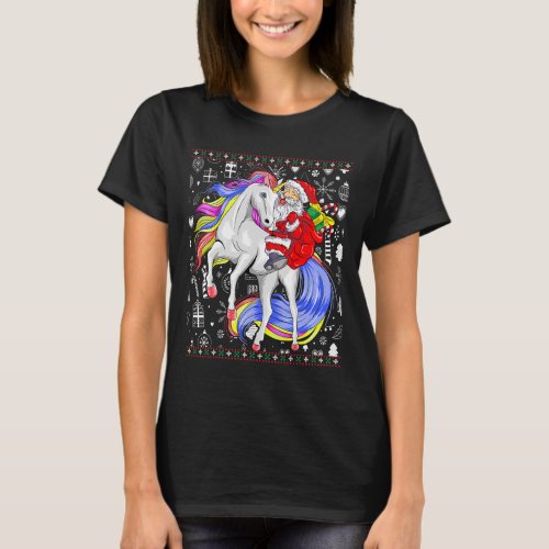 Santa Riding Unicorn Ugly Christmas Sweater Women 