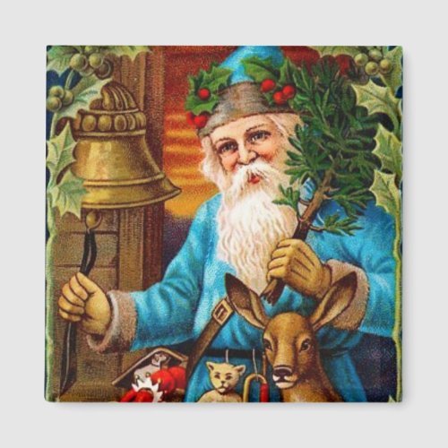 Santa Ringing in Christmas Vintage Magnet