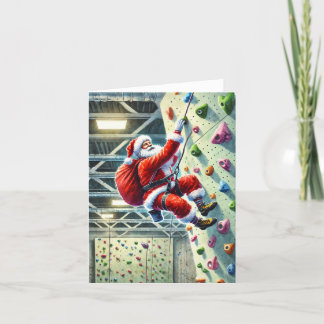 Santa Rock Climbing in Gym Christmas Holiday Card