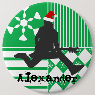 Santa Rock Star Christmas Stocking Name Tag Button