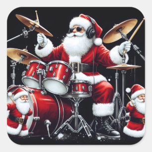 Santa Rocks Christmas Beats on Drums Square Sticker