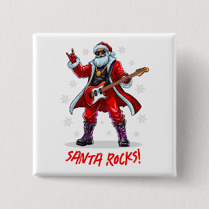 Santa Rocks! Funny Santa Claus playing guitar Button