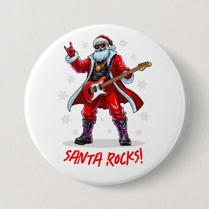 Santa Rocks! Funny Santa Claus playing guitar Button