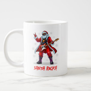 Santa Rocks! Funny Santa Claus playing guitar Giant Coffee Mug