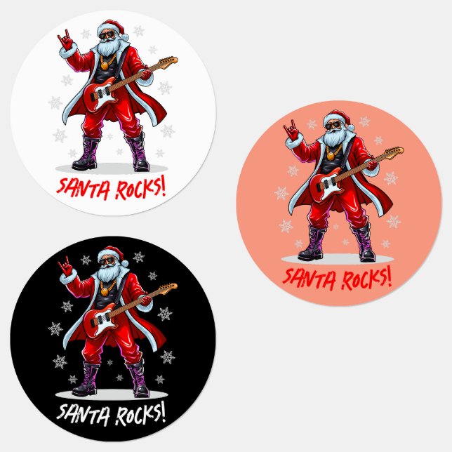 Santa Rocks! Funny Santa Claus playing guitar Labels (Group)