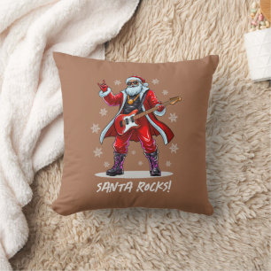 Santa Rocks! Funny Santa Claus playing guitar Throw Pillow