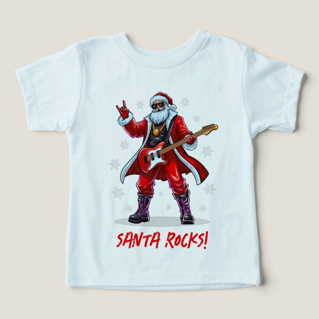 Santa Rocks! Funny Santa Claus playing guitar Toddler T-shirt (Design Front)
