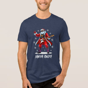 Santa Rocks! Funny Santa Claus playing guitar Tri-Blend Shirt
