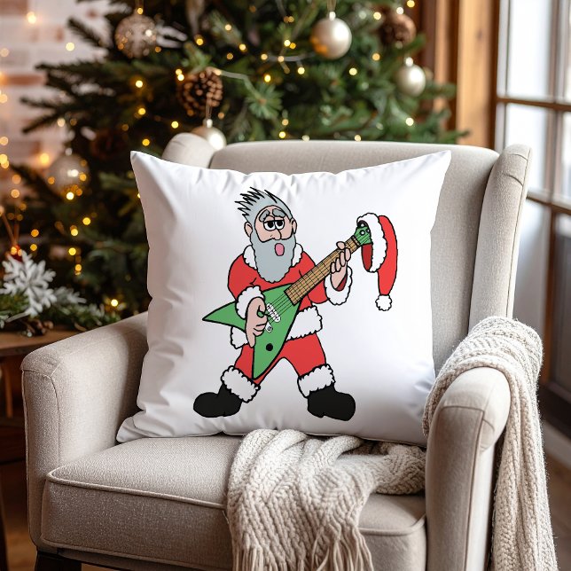 Santa Rocks Guitar Funny Christmas Throw Pillow (Creator Uploaded)