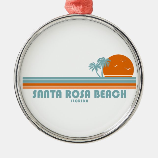 Santa Rosa Beach Florida Sun Palm Trees Metal Ornament (Front)