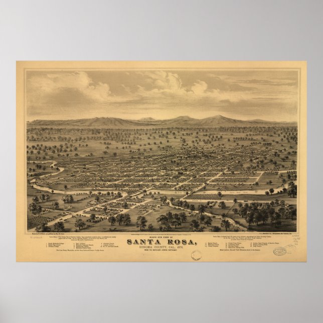 Santa Rosa California 1876 Panoramic Map Poster (Front)