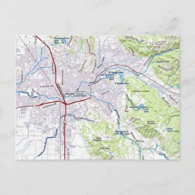 Santa Rosa, California Map Postcard (Front)