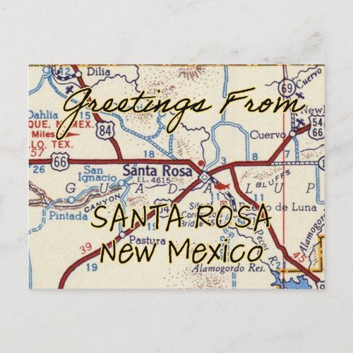 Santa Rosa NM Vintage Map Postcard