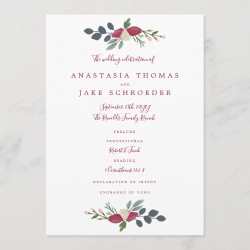 Santa Rosa Wedding Program