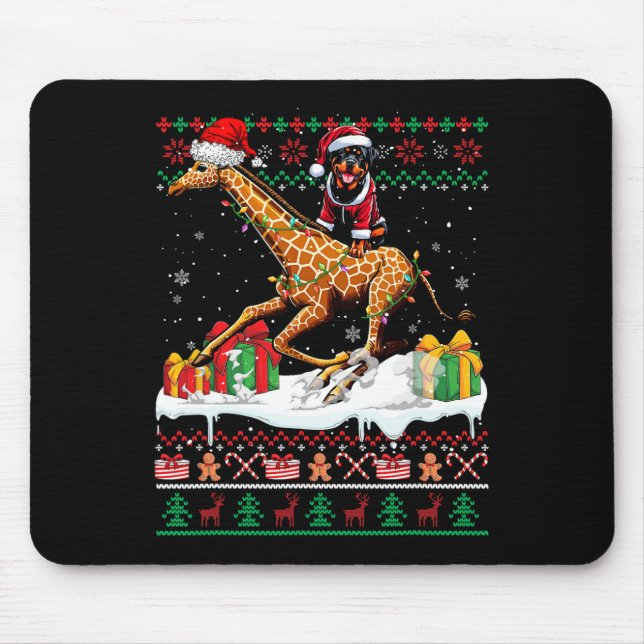 Santa Rottweiler Riding Giraffe Christmas Sweater  Mouse Pad (Front)
