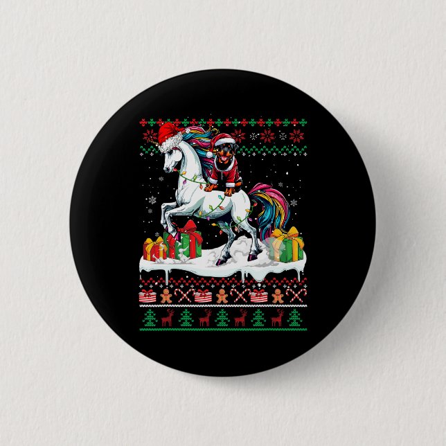 Santa Rottweiler Riding Unicorn Christmas Sweater  Button (Front)