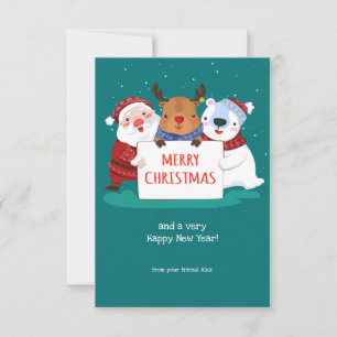 Santa Rudolf and Teddy Christmas Card
