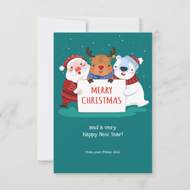 Santa Rudolf and Teddy Christmas Card (Front)