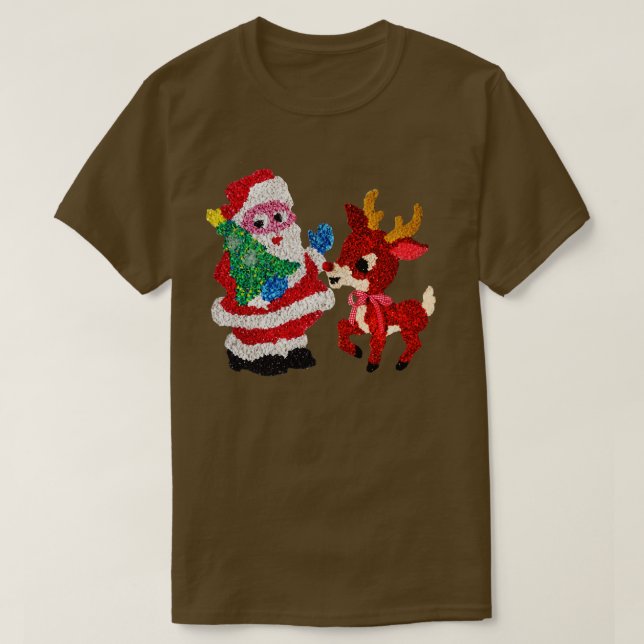 Santa Rudolph 70s Melted Plastic Popcorn T-Shirt (Design Front)