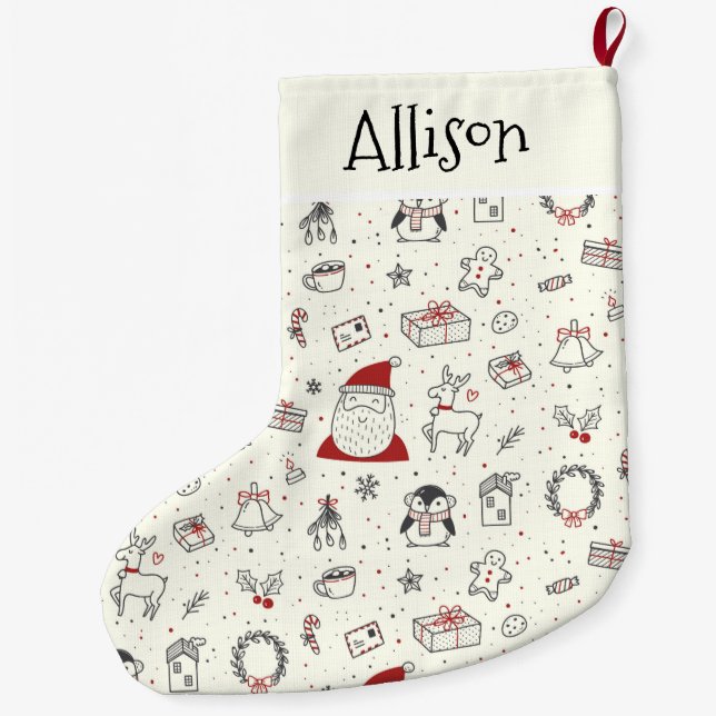 Santa. rudolph and More Pattern Large Christmas Stocking (Back)