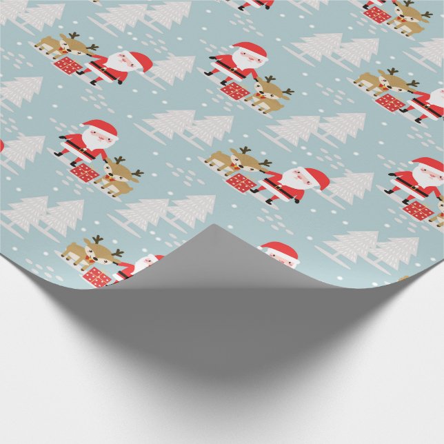 Santa Rudolph and Pine Trees Wrapping Paper (Corner)