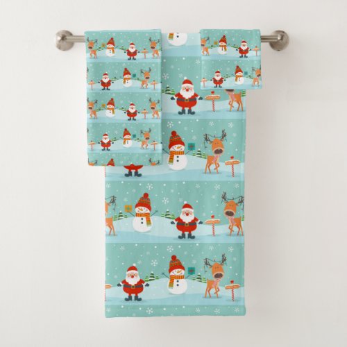 Santa Rudolph and Snowman Bath Towel Set