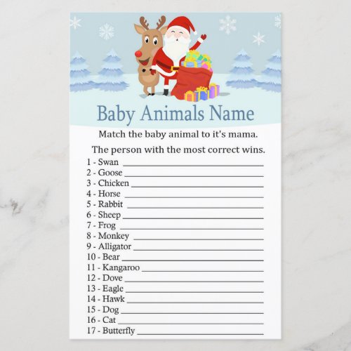 Santa Rudolph Baby Animals Name Game baby shower