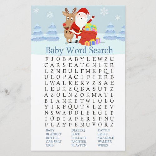 Santa Rudolph Baby Shower Word Search Game