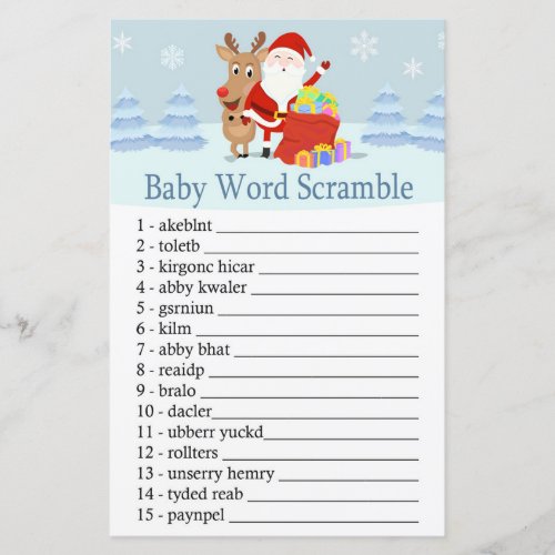 Santa Rudolph Baby word scramble game