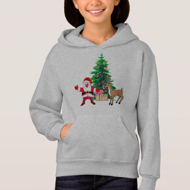 Santa & Rudolph Christmas Hoodie - Reindeer Design (Front)