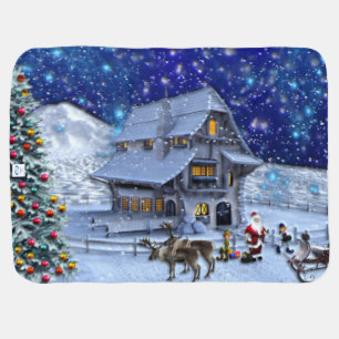 Santa Rudolph Elf with Sled Baby Blanket
