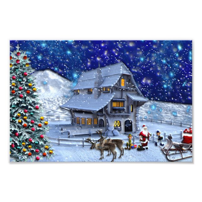 Santa Rudolph Elf with Sled Photo Print (Front)